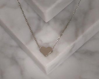 Mini 3D Heart Necklace, Vintage Heart Necklace, Dainty Heart Pendant, Silver Gold Rose Gold Heart Necklace, Gift for Mom.