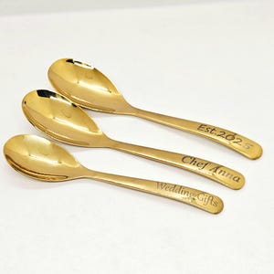 Colher de ouro personalizada, colheres de aço inoxidável personalizadas, utensílios de mesa para uso doméstico, presentes para festas, presentes de casamento