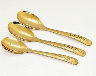 Gepersonaliseerde gouden lepel, aangepaste roestvrijstalen lepels, huishoudelijk servies, feestcadeaus, huwelijkscadeaus