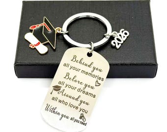 Personalized Graduation Keychain,Stainless Steel Engraved Grad Keyring,Class of 2026 Gift ,High School College Grad Keepsake