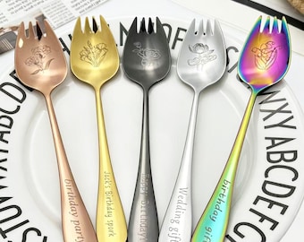 Forchetta-cucchiaio personalizzata, forchetta-cucchiaio in acciaio inossidabile con incisione personalizzata, regalo di compleanno, regalo commemorativo unico per amici e persone care