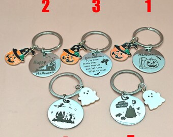Halloween Customized Pumpkin Keychains,Personalized Stainless Steel Ghost Keying,Pumpkin Ghost Pattern Keychains,Halloween Gifts
