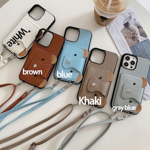 Étui pour iPhone à bandoulière en cuir avec porte-cartes pour Pro Plus Max 13/14/15 - Étui de téléphone personnalisé avec bandoulière