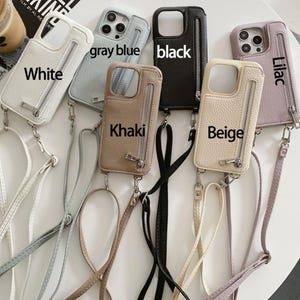 Crossbody Leather iPhone Case, Wallet iPhone Case with Mirror for iPhone 13/14/15/16 Pro Plus Max  - Personalized Shoulder Strap Phone Case