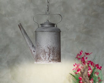 Rustic Metal Teapot Chandelier Handmade Kitchen Garden Light Vintage Silver Pendant Light Unique New Home Gift