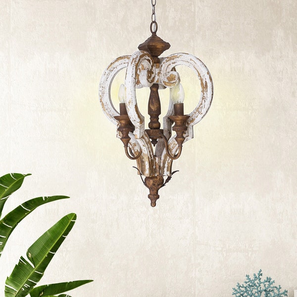 Farmhouse Chandelier Rustic Wood Chandelier for Dining Room Pendant Light for Kitchen Island Hallway Foyer Entryway Bedroom