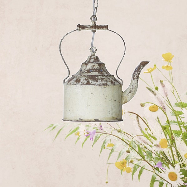 White Metal Teapot Chandelier Vintage Hanging Light Industrial Style Rustic Lamps for Dining Room Bedroom Lamps