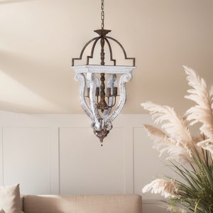 Rustic Charm Metal Wooden Chandelier – Handmade Pendant Lamps Exuding a Timeless Appeal Vintage Hanging Lamp