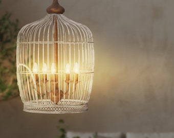 Metal Birdcage Chandelier Handmade Rustic Hanging Lamp Vintage Elegant Farm Pendant Light New Home Gift