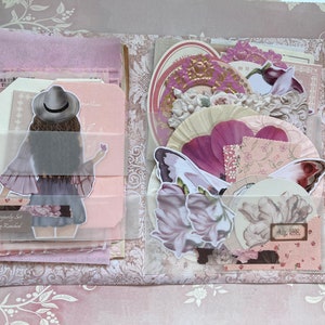 Papier Set mit verschiedenen papieren, Rahmen, Stickern und handgeschöpftem Journal in rosa