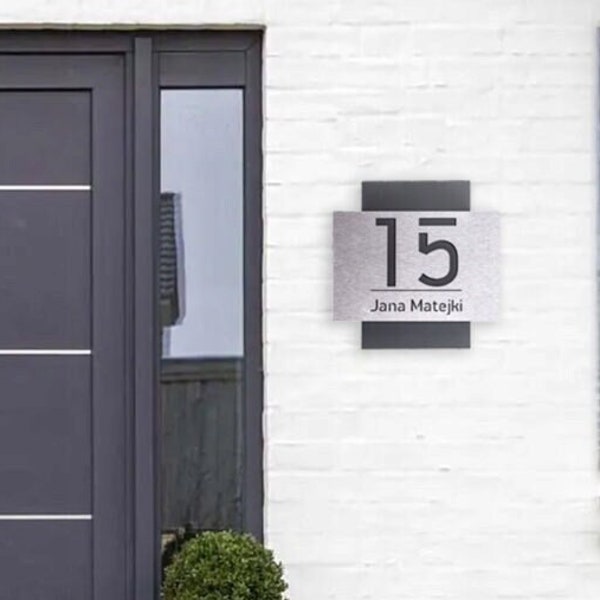 Número de casa moderno - Dirección de casa contemporánea - Placa - Número de puerta - Placa con dirección grabada - Personalizado