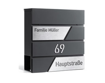 Large mailbox letterbox newspapers flyers with your address inscription anthracite color large size lockable personalized steel construction