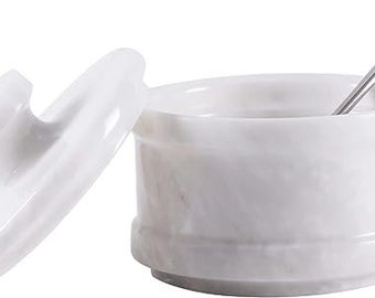 Radicaln Salt Cellar  Handmade Marble 2.25"x4"x5" Inch sugar bowl with lid and spoon - Spice jar for kitchen Set