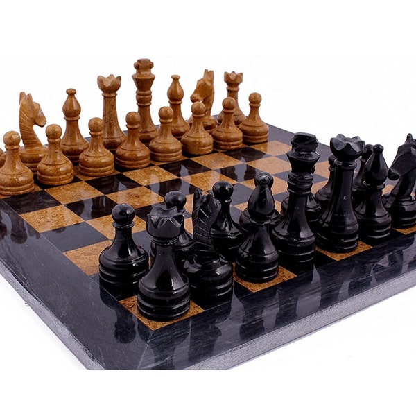 Black and Golden Marble Chess Set 15 Inches Full Chess Board Game Sets Premium Quality