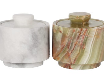 Marble 3.5 oz salt cellar, Trinket Box and butter keeper 3" X 3" Kitchen décor for counter Mason Salt Pepper Bowls salt container