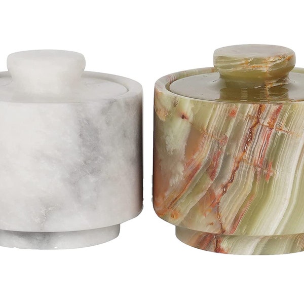 Marble 3.5 oz salt cellar, Trinket Box and butter keeper 3" X 3" Kitchen décor for counter Mason Salt Pepper Bowls salt container