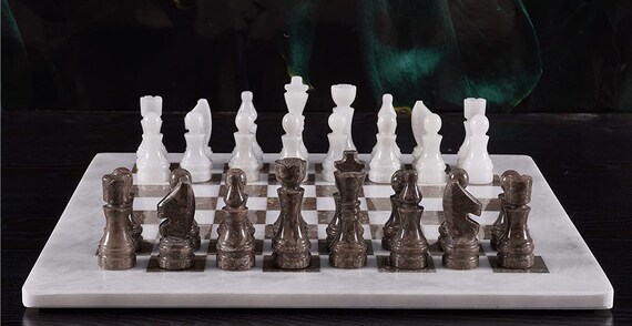 15 Inches Black & White Onyx Chess Set - Marble Island