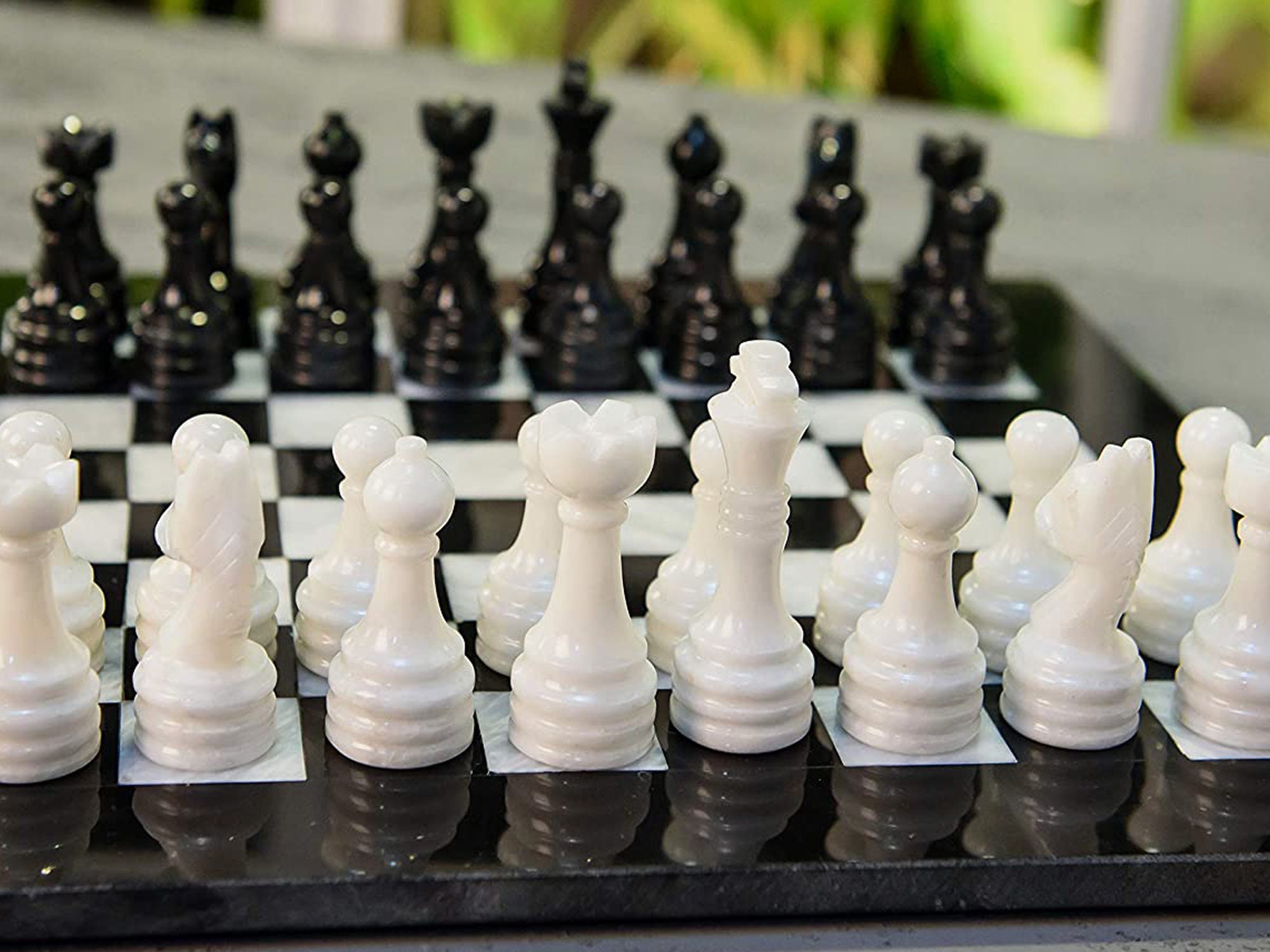 Radicaln Marble Chess Set with Storage Box 15 Inches White and Green Onyx  Handmade Chess Board for Adult Games - 1 Chess Board & 32 Chess Pieces for