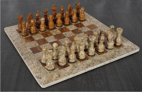  15 Inches Dark and Light Brown Weighted Chess Set - Unique Chess  Set with 32 Chess Pieces - Large Marble Chess Set Ideal for Home Décor -  Best Tournament Chess Set