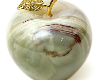 Home Decor Marble Green Onyx Apple Paperweight – Best for Office Table Decor & Study Room Paperweight