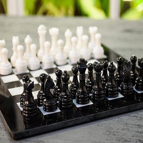 Radicaln Marble Chess Set 15 Inches Black & Multi Green  Handmade Chess Board Game - 1 Chess Board & 32 Chess Pieces - 2 Player  Games for Adults - Chess Sets Game : Toys & Games