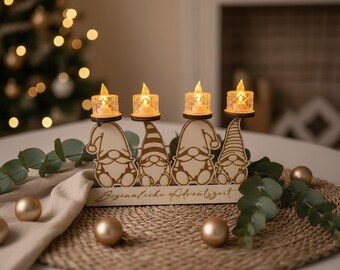 LASER FILE Advent Wreath File | Laser Cut File for 3 mm / 4 mm Wood | Christmas Decoration Templates | Gnome, Christmas, Camper