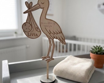 LASER FILE - Stork with Baby | Cutting file for 3 mm & 6 mm wood | CNC laser template for personalized birth gift | DIY baby decoration