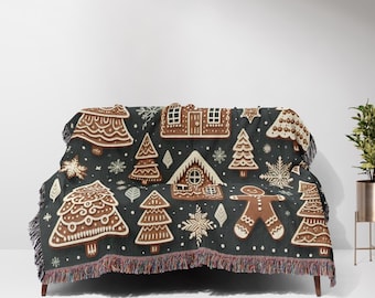 Manta tejida de jengibre navideña, manta acogedora para el invierno, ropa de cama navideña acogedora, decoración festiva para el hogar, idea de regalo navideño para la familia