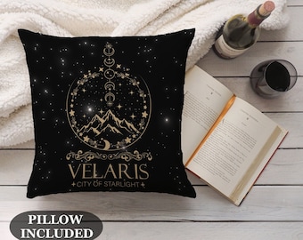 Almohada de lanzamiento Velaris, La corte nocturna, Una almohada de decoración de la corte de espinas y rosas, Decoración del hogar de la ciudad de Starlight, Regalos de libro para ella