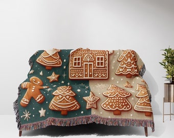 Weihnachten Lebkuchen Decke - Personalisierte gewebte Baumwolle werfen, niedlichen Urlaub gemütliche Dekor, Geschenk für die Familie, Weihnachten Housewarming Geschenk