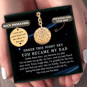 Custom The Night You Becam My Dad-sleutelhanger, vaderdagcadeau van dochter zoon Sterrenkaart Vaderdag gepersonaliseerd cadeau Sterrenkaart sleutelhanger