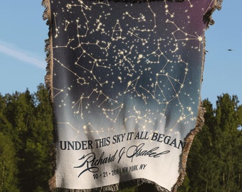 Cotton Anniversary Gift Personalized Throw Blanket Second Anniversary Gift for Wife Gift for Couples Custom Star Map by Date Wedding Gift