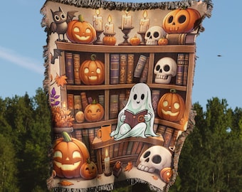Manta tejida de lector de libros fantasma, manta de lectura, regalo para amantes de los libros, manta para amantes de la lectura, manta para amantes de la literatura, manta Boo