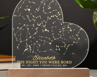 21st Birthday Gift for Her Custom Star Map By Date Heart Plaque, 21 Birthday Gift, Unique Keepsake for Women, Special 21st Birthday Present