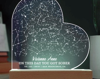 Sobriety Date Custom Star Map Plaque, Sobriety Gift For Her Recovery Gift Addiction Recovery 1 Year Sober Gift Sober Anniversary Gift Women