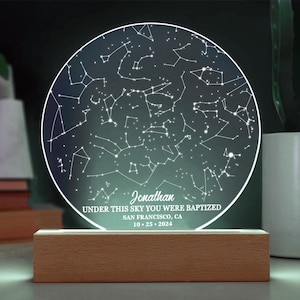 Personalisiertes Geschenk zur Taufe nach Datum, Sternkarte nach Datum, Widmungsgeschenk, personalisierte Sternenkarte Lichtlampe Taufgeschenk, Teen Taufgeschenk