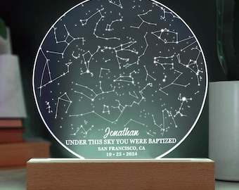 Regalo de bautizo personalizado con mapa estelar personalizado por fecha, regalo de dedicación, lámpara de luz con mapa estelar personalizada, regalo de bautizo, regalo de bautizo para adolescentes