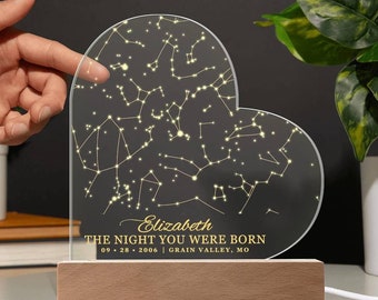 Golden Birthday Custom Star Map By Date Heart Plaque, Ideas For Golden Birthday Gifts, Personalized Golden Birthday Gift For Her