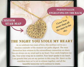 2nd Year Anniversary Star Map by date Necklace, 2nd Year Wedding Anniversary Gift, 2nd Year Anniversary Gift For Her, Two Year Anniversary