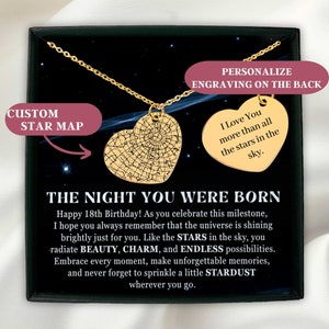 18e verjaardagscadeau voor haar aangepaste sterrenkaart op datum ketting, 18e verjaardag ketting cadeau voor meisje nichtje cadeau van tante, cadeau voor dochter