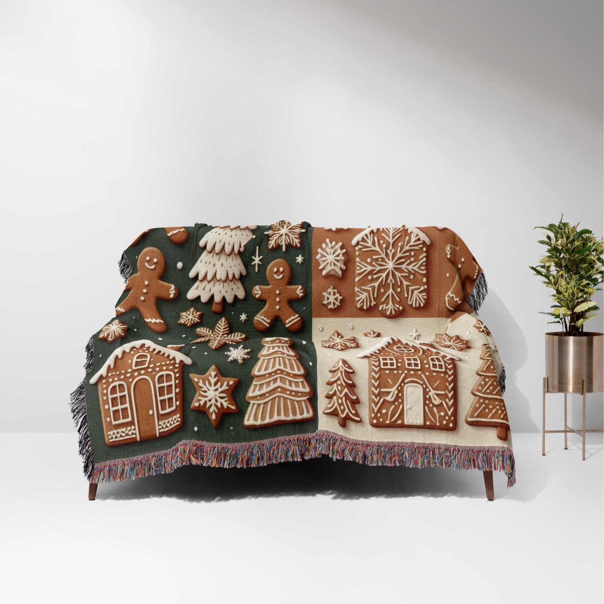 Gingerbread Christmas Blanket: Personalized Woven Cotton Throw, Cute ...