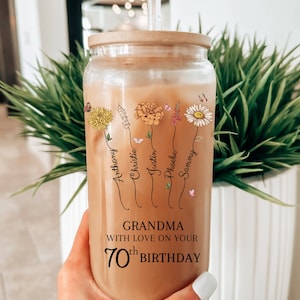 70th Birthday Gifts For Women, Grandma With Love On Your 70th Birthday, Grandma Birthday Gifts For 70th, 70th Birthday Iced Coffee Glass Cup