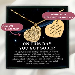 Sobriety Gift For Women, Custom Star Map By Date, 1 Year Sober Friend, Sober Birthday, Alcohol Recovery Jewelry, Aa Gifts Recovery Gifts