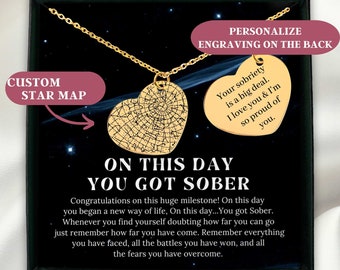 Sobriety Gift For Women, Custom Star Map By Date, 1 Year Sober Friend, Sober Birthday, Alcohol Recovery Jewelry, Aa Gifts Recovery Gifts