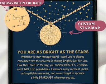 13th Birthday Gift Necklace, Personalized Star Map Necklace, Officially a Teenager, 13th Birthday Gift, Daughter Birthday Gift, Thirteenth
