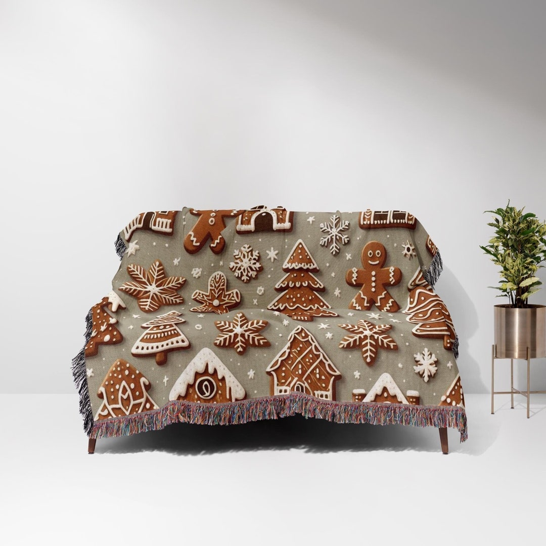 Cute Gingerbread Christmas Blanket, Personalized Woven Cotton Throw ...