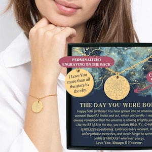 Bracelet personnalisé pour 16e anniversaire, cadeau Sweet 16, bracelet personnalisé carte des étoiles, bijoux spéciaux pour fille nièce, fille, petite-fille