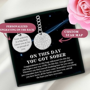 On This Day You Got Sober Custom Star Map by Date Keychain, Personalized Sobriety Jewelry, Addiction Recovery, Sobriety Gift for Men