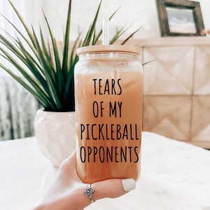 16 oz Tears of My Pickleball Opponents, Pickleball Glass Cup, Funny Pickleball Mug, Pickleball Lover, Pickleball Gifts For Grandma Grandpa