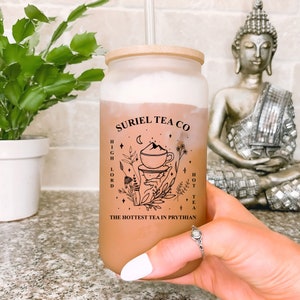Suriel Tea Co 16 oz Can Glass ,Acotar Velaris Merch, Bookish Gift ,Sarah J Maas Inspired, A Court Of Thorns And Roses Libby Glass Tumbler